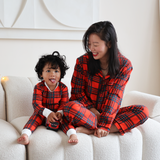 Bamboo Pyjama Long Set för kvinnor - Röd tartan