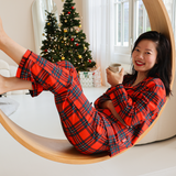 Bamboo Pyjama Long Set för kvinnor - Röd tartan