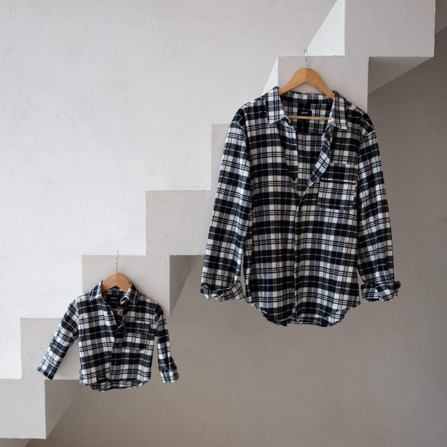 Dad & Mini Flannel Overshirt Set - Svartrutigt