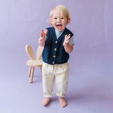 Stickad bomullsväst marinblå