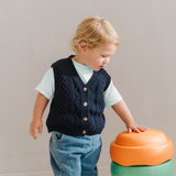 Stickad bomullsväst marinblå