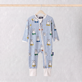 ZIPSTER x Miffy Peek-a-Boo Blue bambubabyoverall, framifrån